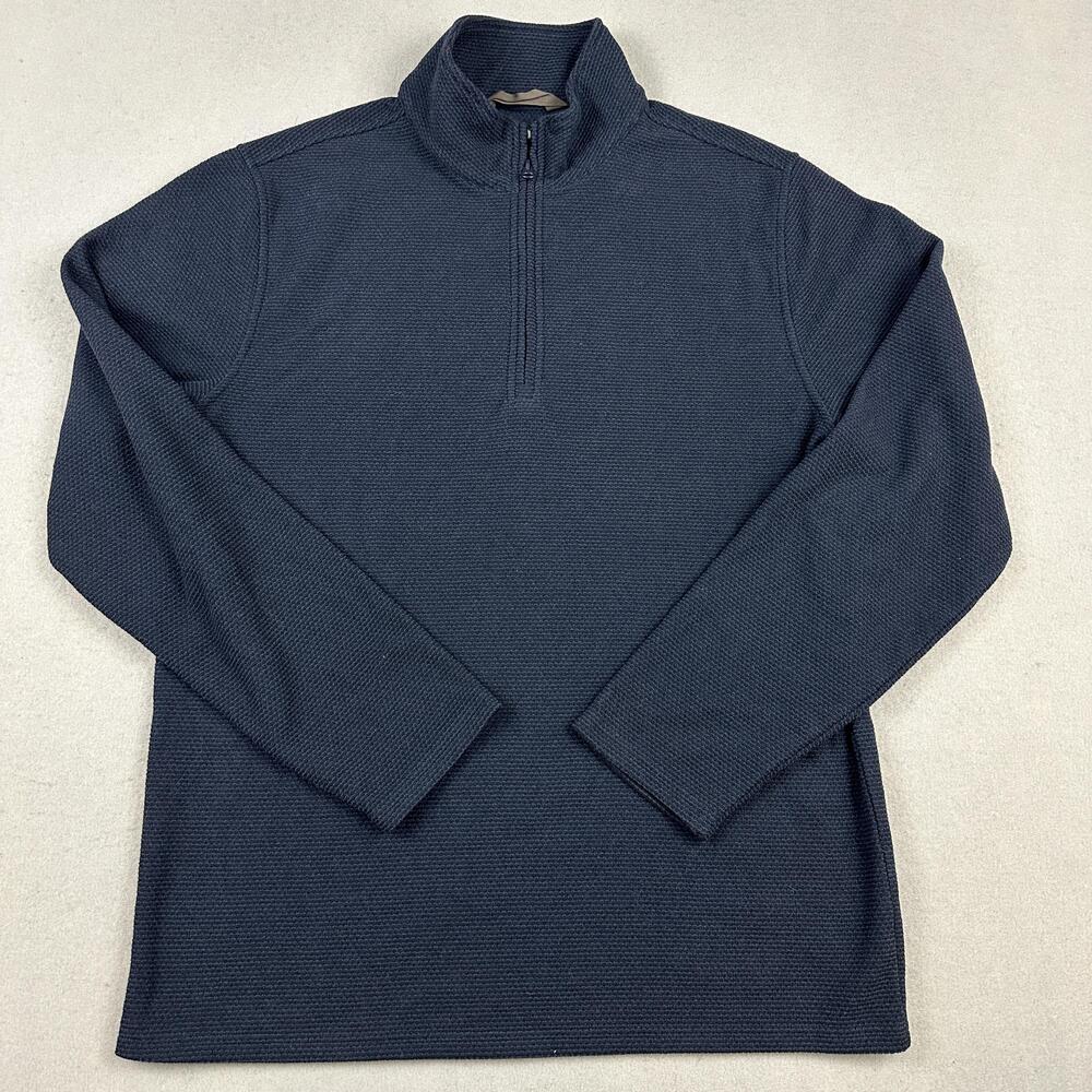Mountain Khakis Sweater Men Medium Blue Waffle Knit 1/4 Zip Mock Neck Pullover M